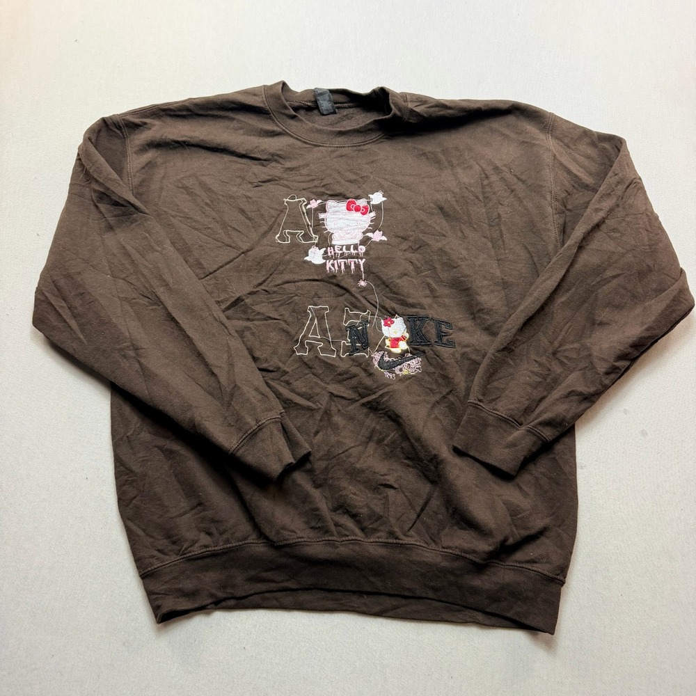 Gildan Sweatshirt Women Large Brown Excellent Hello Kitty Awake Ghostface Nike